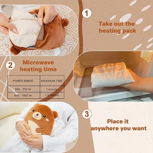 Finebee Bear Microwavable Heating Pad for Period Cramps, Cute Bear Plush, Weighted Stuffed Animal Warm Gifts for Kids Adults 10 Inch, 1.2 Lbs thumbnail 3