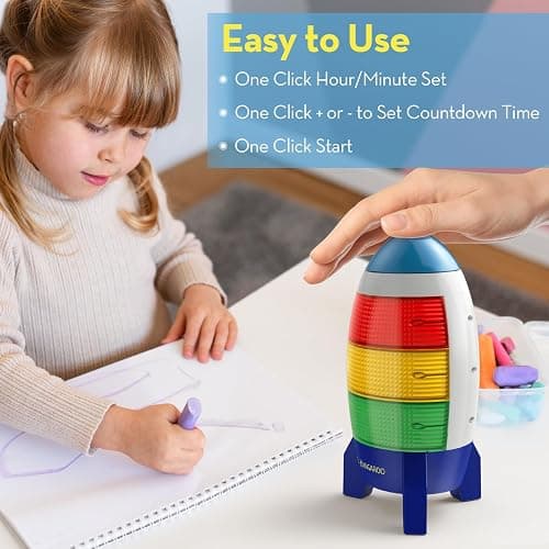 Ted Kangaroo Countdown Timer! Blast Off Visual Timer for Kids with Audio Rocket, 0-24 Hour Countdown, Memory Function, Red Yellow Green Light, Easy Setup, Battery Operated for Classroom and Home Use thumbnail 3