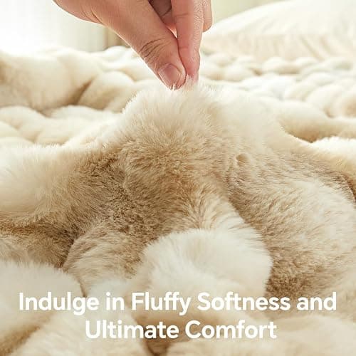 BEDELITE Faux Fur Throw Blanket for Couch, Decorative Tie-Dye Khaki Plush Bubble Blanket - Super Soft & Cozy Fluffy Faux Rabbit Fur Blanket for Women Gift, 60x80 Inches thumbnail 3