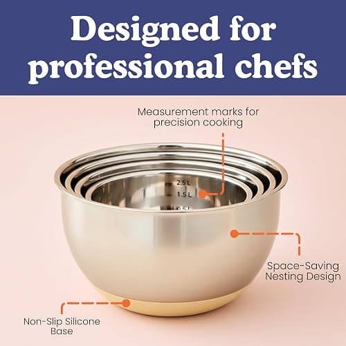 Ziruma Non-Toxic Mixing Bowls with Lids Set, Stainless Steel & Glass, 5 Pcs Plastic Free Bowls with Silicone Non-Slip Base, Dishwasher Safe Mixing Bowl Set thumbnail 6