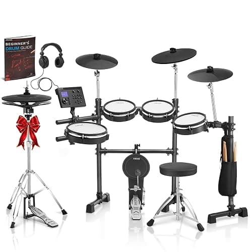 AKLOT Expanded-Size Electric Drum Set: 12'' Two-Piece Standalone Hi-Hat, Independent Kick Drum and 10'' Dual-Zone Snare, 12'' Triple-Zone Ride Cymbal, All Mesh Heads, 460 Sounds, USB MIDI (B-CORE541) - Image 1