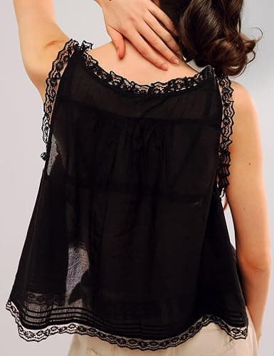 Wyeysyt Women Lace Trim Tank Tops Summer Flowers Boho Semi Sheer Tie Button Front Tops Sleeveless Mesh Going Out Cami Shirt thumbnail 3