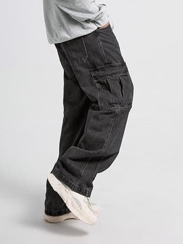 Mens Baggy Jeans for Men Women Y2k Skater Vintage Plain Pants Multiple Pockets Casual Wide Leg Loose Fit Cargo Denim Jeans thumbnail 2