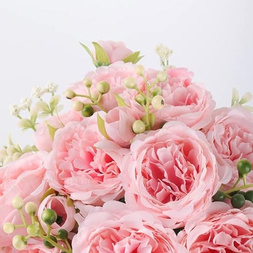 Artificial Peonies Silk Flowers, Pink Faux Peony Bouquet 2 Bundles Florals Arrangements for Farmhouse Home Boho Wedding Table Centerpiece, Fake Plastic Flower Bulk for Vase Decoration (Light Pink) thumbnail 6