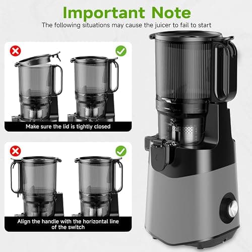 EanOruus Cold Press Juicer, 5.8" Wide Feed Chute Juice Extractor Machine with 400W, High Juice Yield, Slow Masticating Juicer for Whole Vegetables & Fruits, Dark Grey thumbnail 7