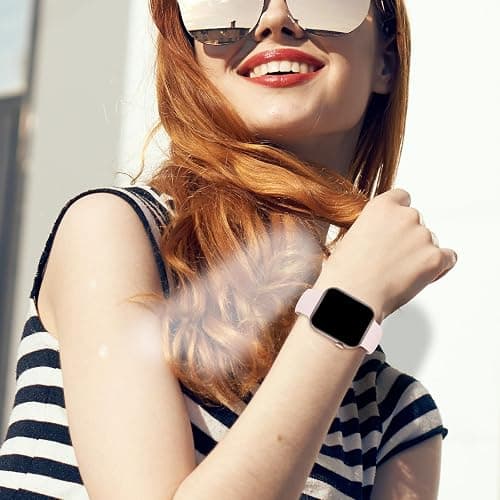 Sport Band Compatible with Apple Watch 49mm 46mm 45mm 44mm 42mm 41mm 40mm 38mm Women Men, Replacement Soft Silicone Sport Strap Wristbands for iWatch Series 10/9/8/7/6/5/4/3/2/1 Ultra SE, Light Pink thumbnail 6