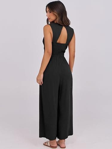 ANRABESS Women Jumpsuits Summer Dressy Casual Elegant V Neck One Piece Romper Sleeveless Wide Leg 2026 Beach Vacation Outfits thumbnail 4