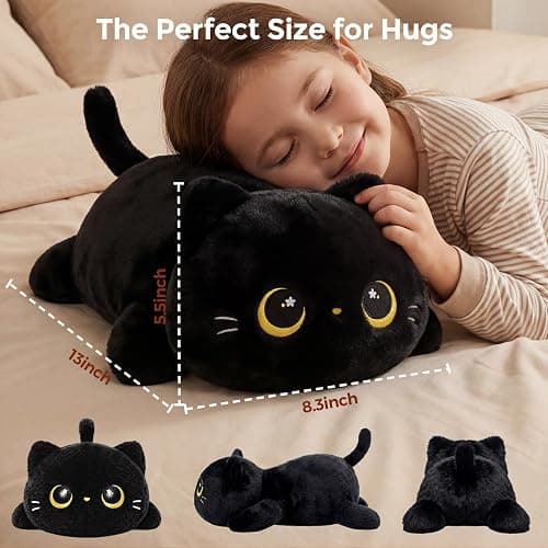 Mewaii Cute Black Cat Plush Pillow, Kawaii Plushies Black Cat Stuffed Animals, Squishy Plushies, Cuddle Plush Pillow for Kids & Girls (13 Inch) thumbnail 2