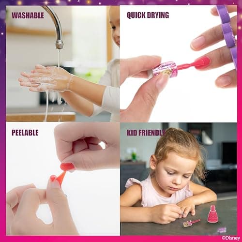 Disney Princess 15 Piece Water-Based Nail Polish with 3 Toe Spacers, Quick Dry, Peel Off, Gift Kit Set for Kids Girls, Ages 3 by Townley Girl thumbnail 4