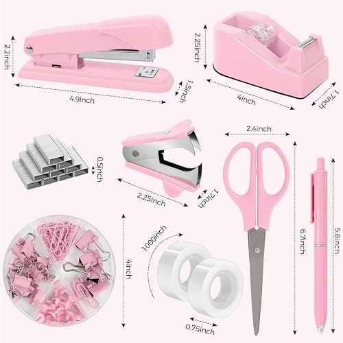 SKYDUE Pink Stapler and Tape Dispenser Set, Pink Office Desk Accessories | Pink Office Supplies, Stapler, Tape Dispenser, Scissors, Clips and 1000pcs Staples,Office Supplies for Desk for Women thumbnail 3