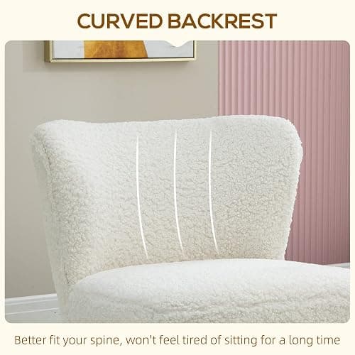 HOMCOM Armless Accent Chair for Bedroom, Upholstered Side Chairs for Living Room with Gold Steel Legs, Slipper Chair, White - White thumbnail 5