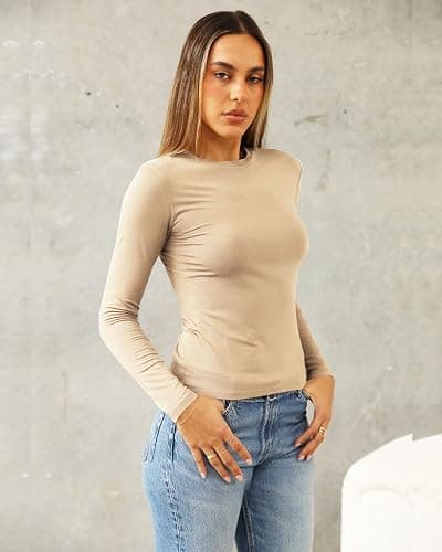 Abardsion Women's Long Sleeve Shirts Spring 2025 Casual Basic Going Out Crop Tops Slim Fit Tight Y2K Clothes thumbnail 3