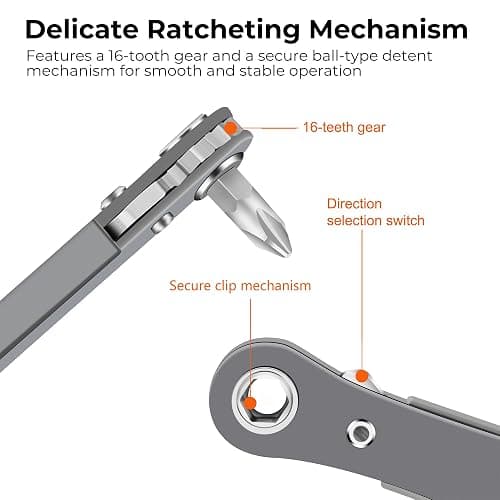 MULWARK 11pc Right Angle Screwdriver 1/4 Mini Ratchet Wrench Close Quarters Pocket Screwdriver Set with High Torque & Low Profile- EDC Tool with 90 Degree Mini Offset Reversible Drive Handle thumbnail 4