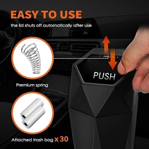 HOTOR Car Trash Can with Lid - 2 Pack, Car Accessories for Interior, Leakproof Vehicle Garbage Can with 30 Attached Trash Bags, Multipurpose Organizers and Storage for Home, Office, Black thumbnail 2
