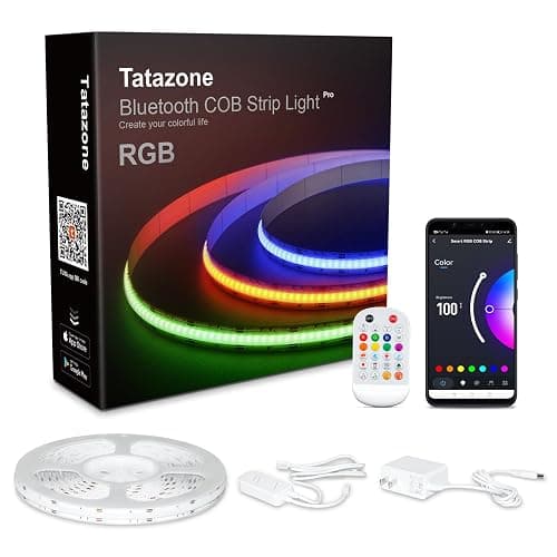 Tatazone 4.92ft Bluetooth RGB COB Led Strip Lights with Remote, Dimmable Smart App Led COB Light Strip, Color Changing Music Sync, Indoor RGB Led Lights for Bedroom, Home Decor, Party - Image 1