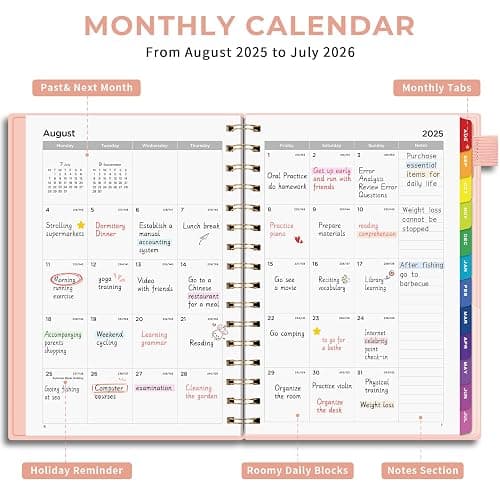 Academic Diary 2025-2026 Weekly Planner, A5 Week to View Teacher Planner - 30-Minute Appointment Book, Mid Year Diary August 2025 - July 2026 with Colorful Monthly Tabs, Boost Productivity - Pink thumbnail 5