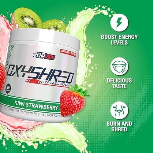 EHP Labs OxyShred Pre Workout Powder - Preworkout Powder with L Glutamine & Acetyl L Carnitine, Energy Boost Drink - Kiwi Strawberry, 60 Servings thumbnail 4