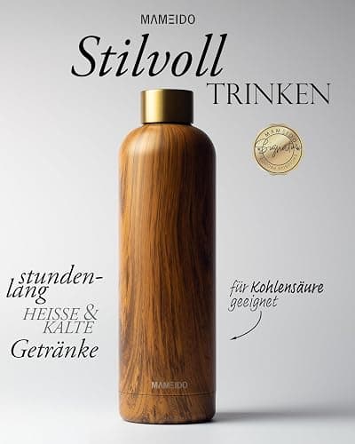 MAMEIDO Thermosflasche 500 ml (Oak Wood Gold) | 12h heiß/24h kalt, auslaufsicher & BPA-frei, Kohlensäure geeignet, Trinkflasche Edelstahl für Sport, Schule, Büro & Outdoor thumbnail 3