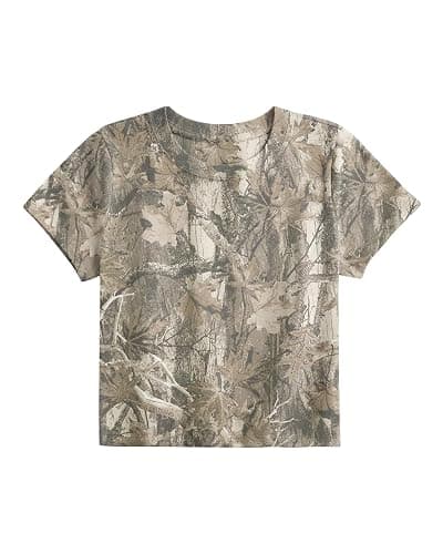 Dsewpaur Women’s Camo Shirt Graphic Crop Top Baby Tee Maple Leaf Print Shirts Summer Short Sleeve Round Neck Slim Fit T Shirt - Image 1
