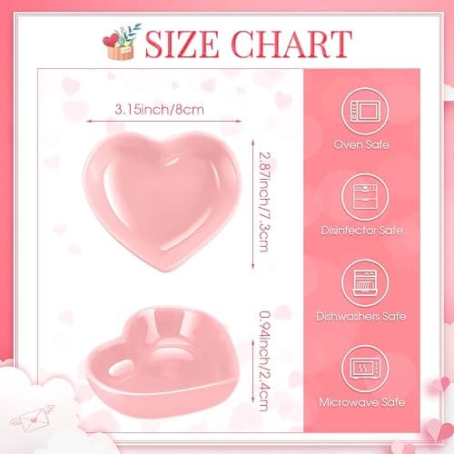 Zopeal 12 Pcs Heart Shaped Bowls Ceramic Dishes Heart Plates Multipurpose Salad Appetizer Plate Cooking Gift for Candy Sauce Sushi Dipping Serving Wedding Anniversary (Pink) thumbnail 3