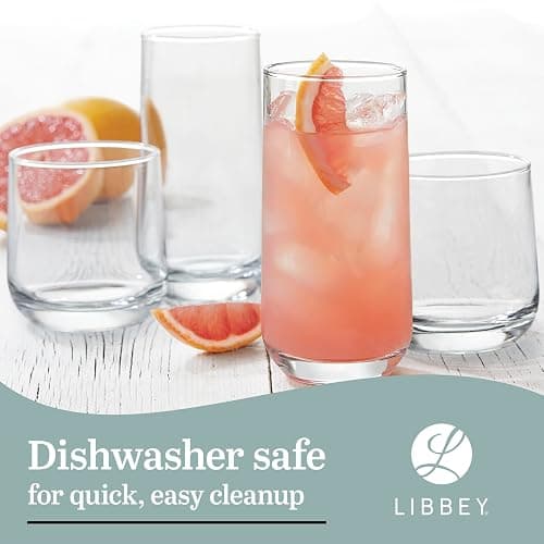 Libbey Ascent Tumbler and Rocks Drinking Glasses Set of 16, Glass Drinking Glasses with Curvature, Versatile Glassware Set for Parties and More thumbnail 5
