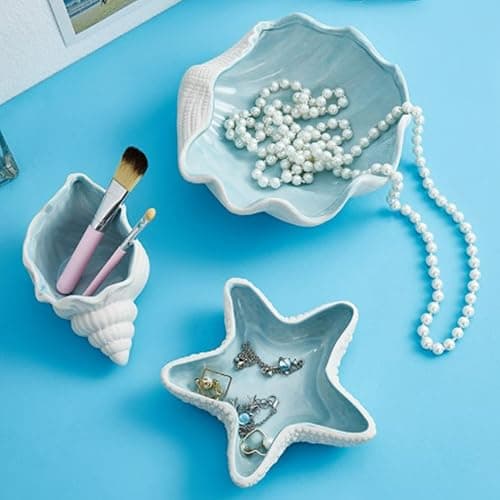MY MIRONEY Ceramic Jewelry Dish Tray Shell Shape Rings Bracelet Trinket Holder Ocean Style Earrings Necklace Storage Jewelry Tray Decorative Key Bowl Candy Storage Holder thumbnail 2