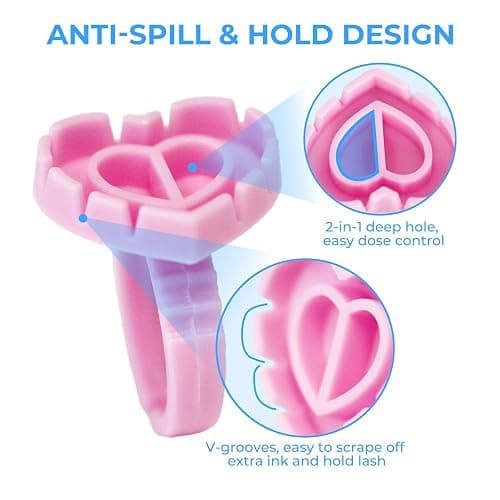 MIUXIA 300Pcs Glue Rings Lash Glue Rings for eyelash extention Supplies Lash Tech Holder Lovely Pink Heart Shape thumbnail 3