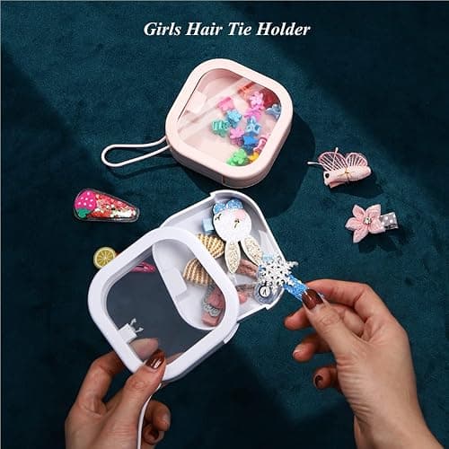 REVAXUP 2pcs Hair Tie Organizer Boxes,Small Portable Holder Can Be Stackable Or Hung On The Wall,Best for Ties Storage or Small Items on Desktop, Pink&White thumbnail 2