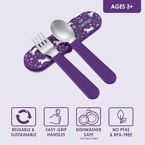 Bentgo Kids Stainless Steel Utensil Set - Reusable Fork, Spoon & Storage Case, PFAS- & BPA-Free, Easy-Grip Handles, Lightweight, Dishwasher Safe, School Lunch, Travel & Outdoors (Unicorn) thumbnail 4