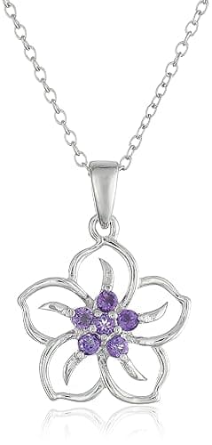 Amazon Collection Genuine or Created Gemstone Birthstone Flower Pendant Necklace with Chain in Sterling Silver, 18" - Image 1