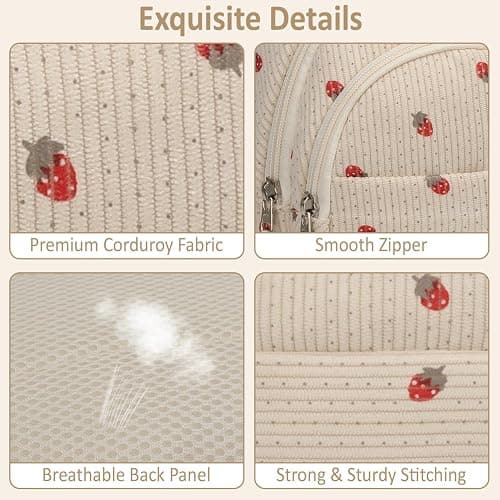 ELONGRIVER Corduroy Small Crossbody Bags for Women Teen Girls Trendy, Cute Sling Bag for Girls Travel Hiking, Beige Strawberry thumbnail 5