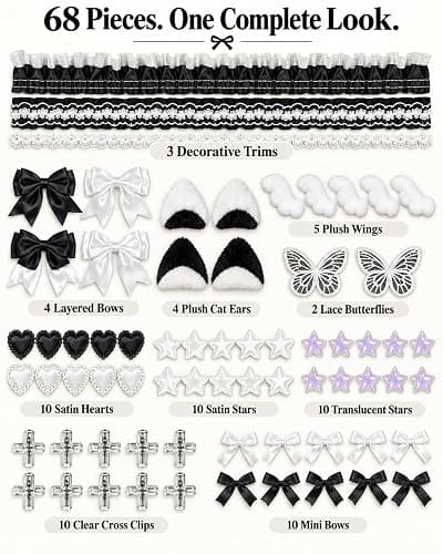 68Pcs DIY Ita Bag Accessories Kit, Black and White Craft Embellishments thumbnail 3