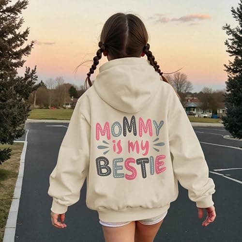 KEEVICI Cute Preppy Hoodies for Girls Mommy and Me Sweatshirts Kids Graphic Kawaii Hoodie Mother Daughter Cotton Pullover thumbnail 6