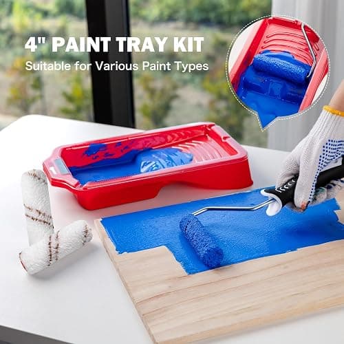 Mister Rui Mini Paint Roller Kit-13 Piece, 4-Inch Microfiber Paint Rollers with Ergonomic Handle, Small Roller Paint Brush, Paint Tray with 3 Liners, Perfect for House Painting, Trim, and Touch-Ups thumbnail 8