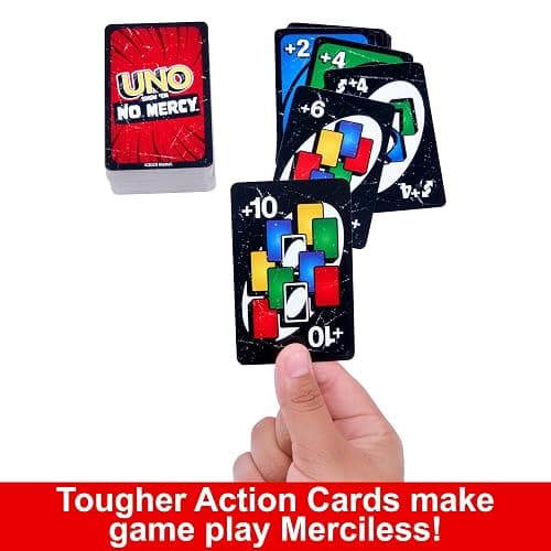 Mattel Games UNO Show ‘em No Mercy Card Game in Storage & Travel Tin for Kids, Adults & Family Night with Extra Cards, Special Rules & Tougher Penalties, HXT57 thumbnail 4