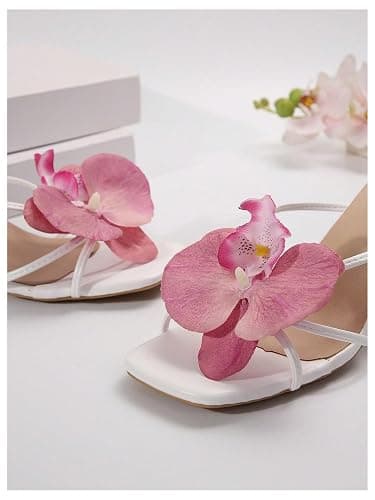 MakeMeChic Women's Open Toe Floral Kitten Heels Flower Summer Beach Sandals thumbnail 6