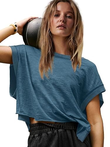 Panadila Womens Open Back Workout Top Oversized Workout T Shirts Backless Athletic Shirt Short Sleeve Baby Tee thumbnail 2