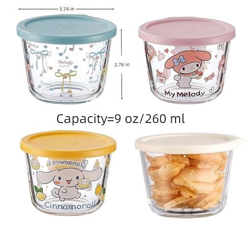 yaocoral 4 Pack 9 OZ Small Cute Glass Containers with Lids,Clear Food Jars Airtight Glass Food Container for Fruit,Food Portion,Overnight Oats,Pickles,Dipping Sauce,Snack,Yogurt thumbnail 3