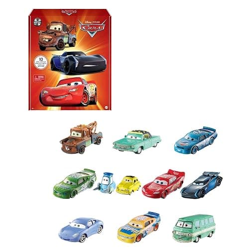 Mattel Disney and Pixar Cars Set of 10 Die-Cast Mini Racers Vehicles, Collectible Set of 1:55 Scale Toy Cars Inspired by Movies - Image 1