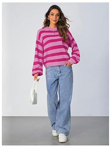 SOLY HUX Women's Color Block Striped Knit Tops Casual Long Sleeve Drop Shoulder Sweater Pullovers thumbnail 6