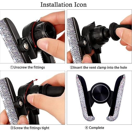 SUNCARACCL Bling Car Phone Holder Mini Dash Air Vent Automatic Mount Universal 360°Adjustable Crystal Auto Stand Accessories for Women and Girls (Black) thumbnail 6