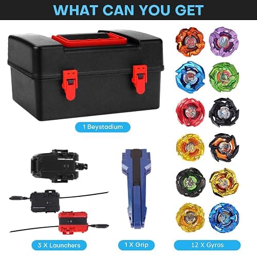 X Battling Set, 12 Spinning Tops, 3 Launchers and 1 Grip with Storage Box, Kids Toys Birthday Gift Ideal for 6+ Years Old Boys thumbnail 3
