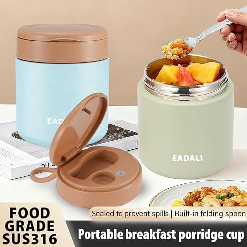 Eadali 15.2 oz Thermo Food Jar for Kids & Adults, Vacuum Insulated Lunch Container 316 Stainless Steel, Hot & Cold Soup Jar with Spoon, BPA Free & Leak Proof thumbnail 2
