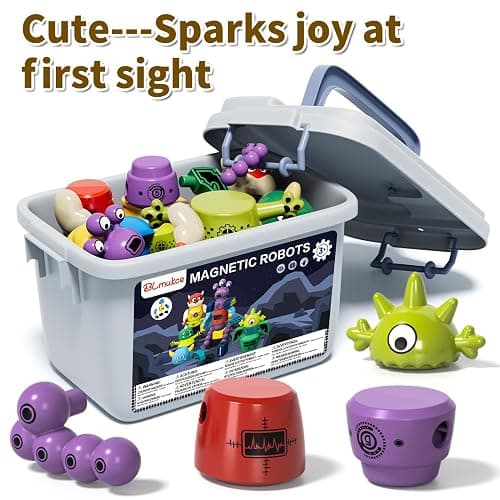BLmukce Magnetic Robot Toy for Kids 3-5, 35 PCS STEM Educational Playset with Storage Box, DIY Stacking Monster Robots, Toddler Creative Alien Toys Gift for Boys Girls (Christmas Birthday) thumbnail 7