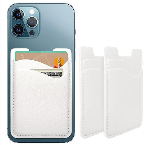 Leather Phone Card Holder, Stretchy Credit Card Holder for Phone Case - 2Pack White - Image 1