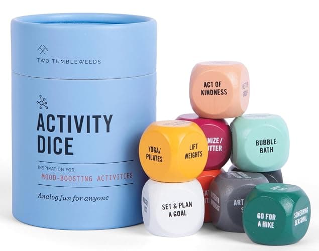 Two Tumbleweeds Mood-Boosting Activity Dice - 9 Wooden Dice for Self-Care & Connection - A Mindful Wellness Tool to Beat Doom-Scrolling - 54 Screen-Free Activities for Calm, Joy & Creativity - Image 1