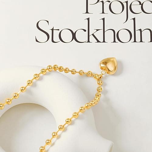 18k Gold Chain Link Necklace for Women, Baroque Pearl/Compass Pendant Necklace - Puffy Heart thumbnail 7