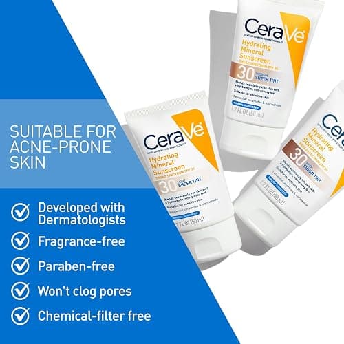 CeraVe Hydrating Mineral Sunscreen SPF 30 with Sheer Tint, Tinted Mineral Sunscreen with Zinc Oxide & Titanium Dioxide, Blends Seamlessly For Healthy Glow, Light, 1.7 Oz thumbnail 4