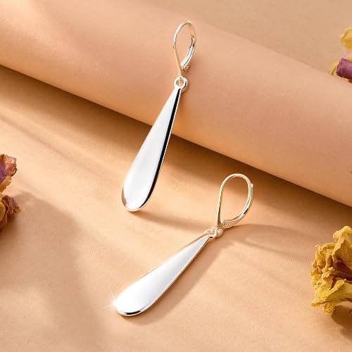 925 Sterling Silver Long Teardrop Dangle Earrings for Women Hypoallergenic Drop Leverback Earrings Trendy Silver Long Teardrop Dangle Earings for Jewelry Gifts thumbnail 3