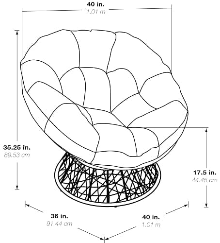 OSP Home Furnishings Wicker Papasan Chair with 360-Degree Swivel, Grey Frame with Black Cushion thumbnail 3